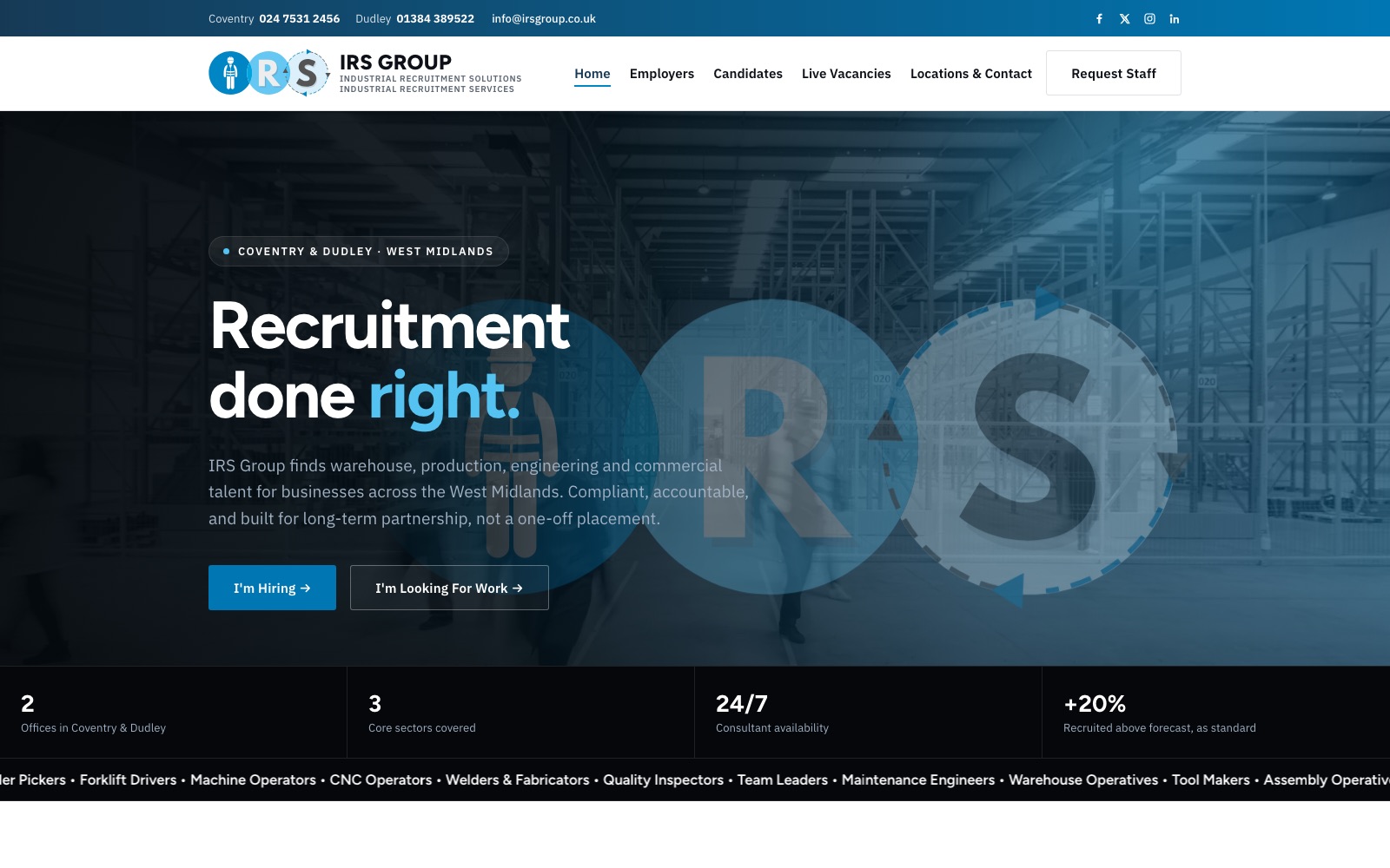 Screenshot of the IRS Group website homepage